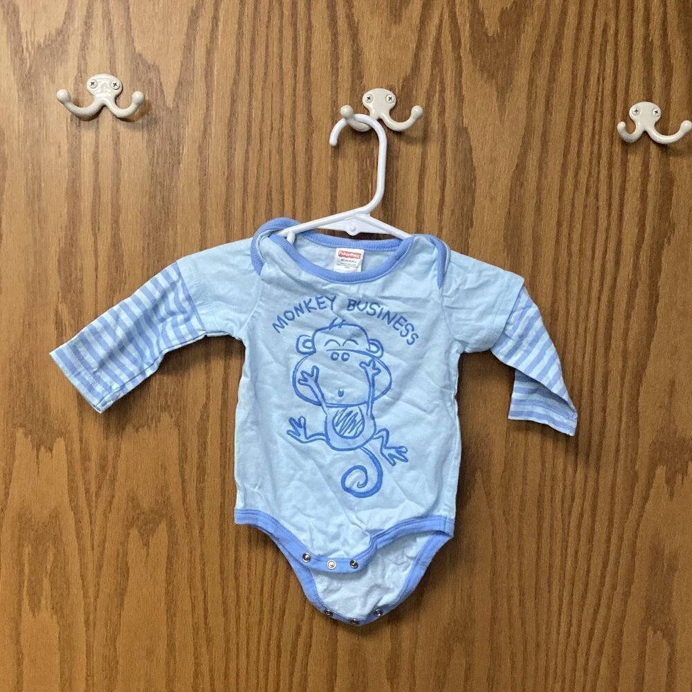 Fisher Price blue monkey onesie sz 0-3 months